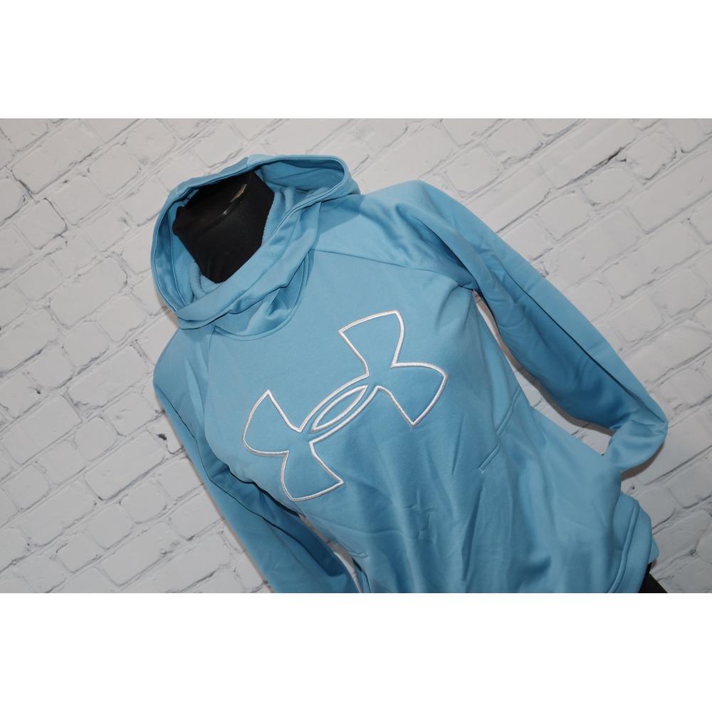 Under Armour Hoodie Women Small Blue ColdGear Loose Fit Big Logo Pullover Gym